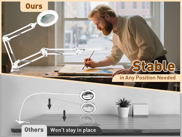 10x magnifying glass with light and stand Stable and adjustable rotating arm desk magnifier