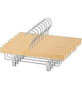 AMKUFO 20pcs Wooden Pants Hangers Solid Pants Hangers with Adjustable Clips 14 Inch Natural Wood ...