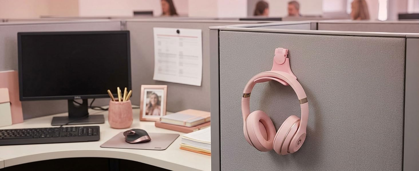Fabric Wall Headphone Stand for Cubicle Accessories, Pink 1 Pack