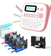 EazeID Pink Label Maker Machine with 5PK Color Tapes, Handheld Electric Label Maker with Keyboard...