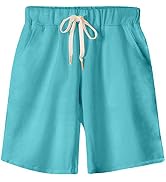 FABEILAI Women's Knee-Length Bermuda Casual Shorts with Elastic Waist Drawstring