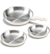 KITEXPERT Stainless Steel Pan Set – 8", 10", 12" Tri-Ply Frying Pan Skillet with Removable Handle...