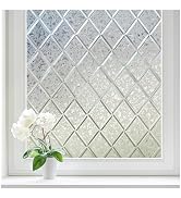 Haton Window Privacy Film, Decorative Frosted Film, Lattice 17.5" x 78.7" | Static Cling Removabl...