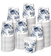 RUSPEPA 2 oz Bathroom Cups, Disposable Paper Cups - 100 Pack Blue Watercolor Flower Design Printe...