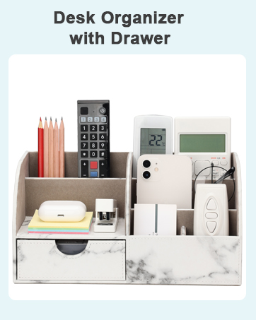 KINGFOM Desk Organizer Office Supplies Caddy Pu Leather Multi-function Storage Box