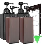 4 Pack Soap Dispenser with Waterproof Labels, 16 oz Dish Soap Dispenser for Kitchen, Thickened Pl...