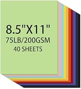 Cardstock 8.5 X 11, 40 Sheets 10 Colors Card Stock, 75lb/ 200gsm Copy Paper, Cardstock Printer Pa...