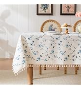 HOMLOVE Round Tablecloth Pastoral Style, Waterproof & Stain Resistant Table Cloth Wrinkle Free Ta...