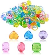 PASEMM 100Pcs Gem Rings Toys for Kids, Bulk Toys Diamond Ring Party Favors for Toddlers, Colorful...