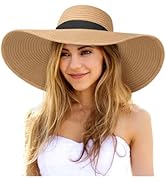 Senker Fashion Sun Hats for Women Oversize Wide Brim Straw Beach Hat Floppy Foldable Roll-Up Summ...