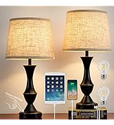 Luvkczc Lamps for Bedrooms Set of 2, Bedside Touch Lamp with Dual USB Charging Ports, 3 Way Dimma...