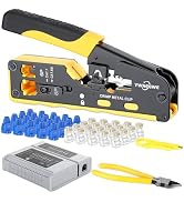 RJ45 Pass-Through Crimping Tool Kit for Cat7, Cat6, Cat5 (Tool Set 802) | All-in-One Stripping Cu...