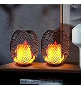 Battery Operated Candle Lamp LED Table Light - 2 Pack Dancing Flickering Flame Metal Cage Cordles...
