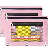 TOPWOOZU Pencil Pouch 3 Ring, Zipper Pencil Pouches Case Binder Cosmetic Bag 2 Pack