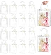 Ohuimrt 24 PCS Clear Plastic Gift Bags with Handles, Reusable Party Favor Bags with Ribbon Transp...
