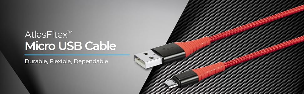 AtlasFlex Series Durable USB 2.0 Micro B to Type-A Charge & Sync Kevlar-Reinforced Nylon-Braid Cable
