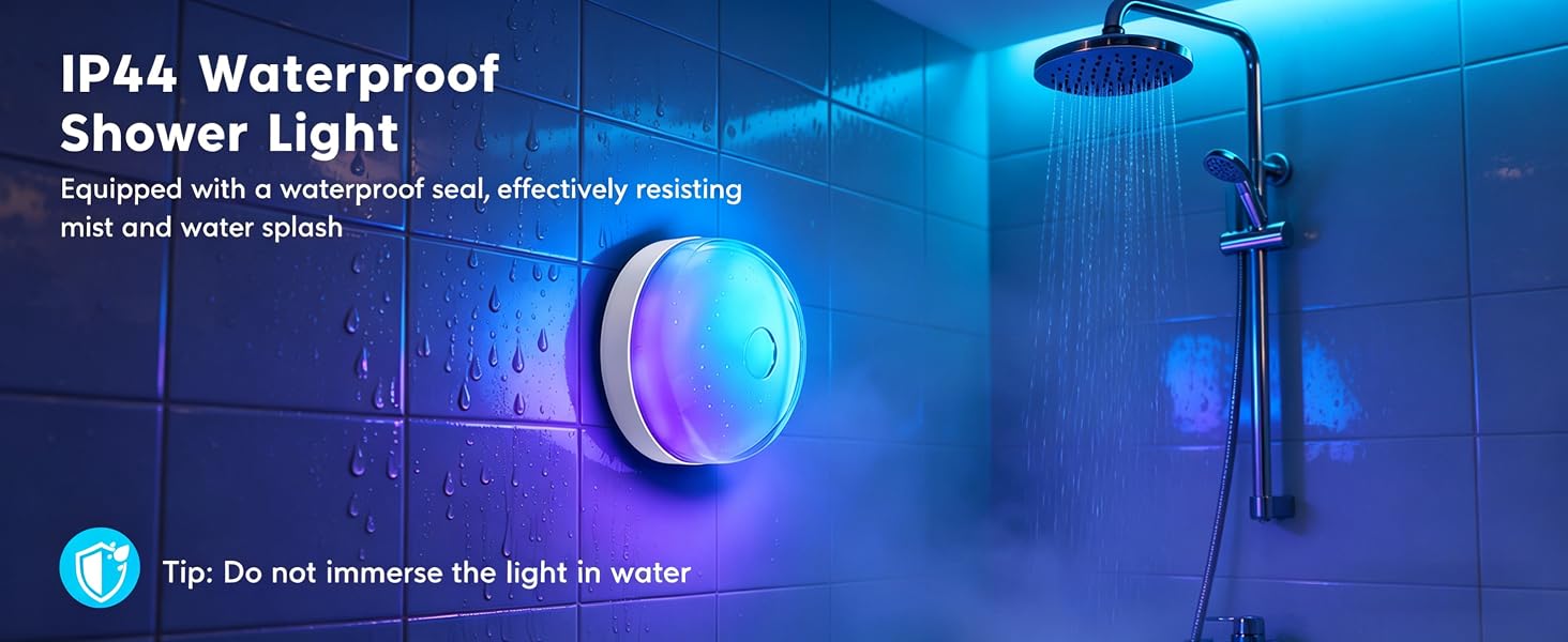 Rechargeable Shower Light for Inside Shower, 15 Color Changing Waterproof Lights for Shower Bathroom