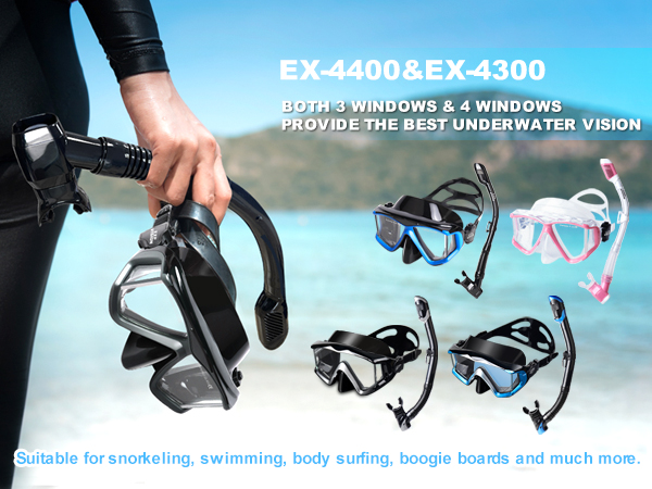 Snorkel Set Adult Snorkeling Gear Anti-Fog Panoramic Scuba Diving Mask and Dry Snorkel