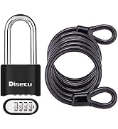 Disecu Heavy Duty Long Shackle 4 Digit Combination Lock Outdoor Waterproof Resettable Padlock wit...