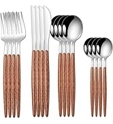 PEIRONG 16 PCS Silverware Set for 4,Stainless Steel Flatware Cutlery Eating Utensils Set with Woo...