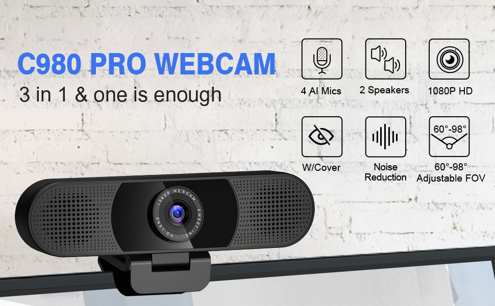 C980 Webcam with Microphone and Speaker