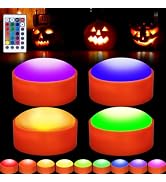 Litake 4 PCS RGB Halloween Pumpkin Light with Remote Timer Dimmable, LED Flickering Jack-O-Lanter...