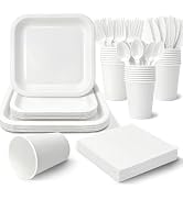 Vyntra 350 Pcs White Square Paper Plates and Napkins Set, Disposable Party Tableware, 7 & 9 Inch ...