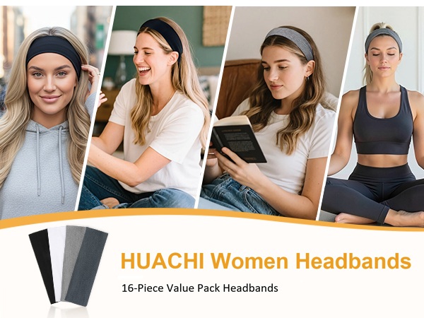 Headbands for Women, 16pcs Stretchy Non Slip Soft Cotton Hair Bands for Sports Workout Yoga Running