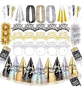Auihiay 269 PCS New Years Eve Party Supplies | Includes Happy New Year Tiaras, Cone Hats, Bracele...