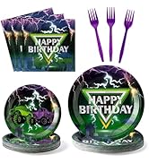 G1ngtar 96Pcs Monster Truck Party Plates Supplies Happy Birthday Green Purple Monster Truck Party...