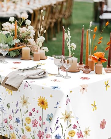 3-Piece 54 x 108 Inch Spring Floral Plastic Tablecloth
