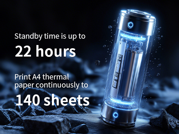 Standby time to 22 hours, Print continuously to 140 sheets
