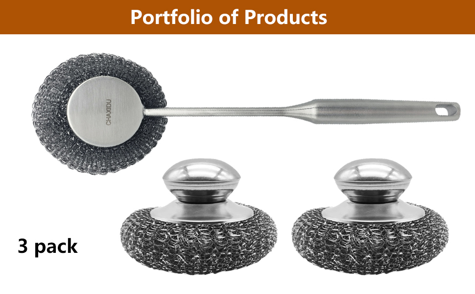 steel wool brush with handle