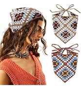 DRESHOW Floral Crochet Hair Bandana Tie Knotted Headscarf Vintage Headband Knitted Head Kerchief ...
