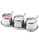 BSDLZCH 3pcs stainless Steel Sugar Bowl with Lid and Spoon Seasoning Condiment Jars Spice Contain...