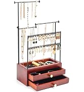 ProCase Wooden Jewelry Box with 2 Drawers Christmas Gifts for Women Girls, 5 Tiers Height Adjusta...