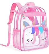 mommore Clear Backpack for Kids Unicorn Backpack for Girls 4-8 Water-Resistant See Through Cartoo...