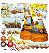 HonuGoGo 64-Piece Construction Party Favor Set – Cone Hats, Whistles, Puzzles, Spin Tops, Disc Sh...