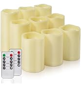 Homemory 9 Pack Flameless Candles, Outdoor Waterproof, Battery Operated LED Pillar Candles with R...