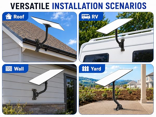 Multi-scene Starlink mount installation for roof wall eave fascia post ground pole bracket j-mount