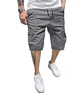 JMIERR Mens Casual Cotton Twill Cargo Shorts Drawstring Classic Chino Stretch Short with 6 Pockets