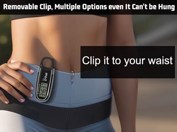 U-Trak 3D pedometer for walking with removable clip