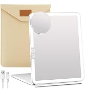 FUNTOUCH Large Rechargeable Travel Makeup Mirror with Light, 2500mAh Portable Makeup Mirror with ...