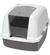 Catit Airsift Jumbo Hooded Cat Litter Pan, Warm Gray/White - Privacy and Easy Access for Cleaning...