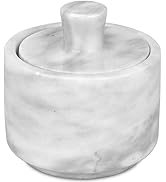 HESHIBI Marble Salt Cellar with Lid, White Stone Salt or Pepper Bowl Box Container Jar Holder Wel...