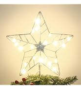 YEAHOME Christmas Tree Topper, Silver Glittered Hollow 5-Point Star Tree Topper for Christmas Tre...