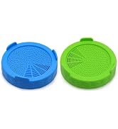 2Pcs Blue and Green jar Sprouting Lids Plastic Sprouting Lids with Stainless Steel Screen for Wid...