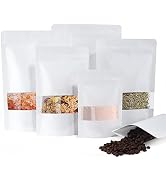 100 Pcs White Kraft Paper Bags with Window, 3.5" x 5.5" Stand Up Pouches Bags, Zip Lock Food Stor...