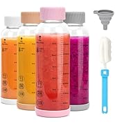 Zukro Glass Water Bottles with lids 16 oz - 4 Pack Heat-resistant Borosilicate Juice Bottles with...