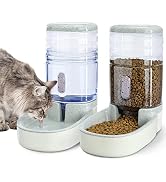 Automatic Dog Cat Feeder and Water Dispenser Gravity Food Feeder and Waterer Set with Pet Food Bo...
